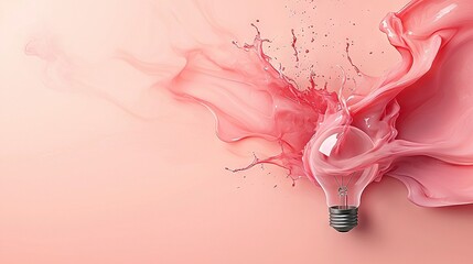 Wall Mural -   A lightbulb surrounded by a splash of pink liquid on a pink background