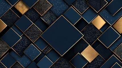   A dark blue and gold wallpaper featuring squares and rectangles in gold against a dark blue backdrop, adorned with white dots