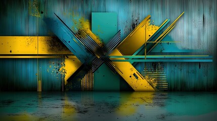 Wall Mural -  A blue and yellow abstract background featuring two large Xs on the bottom corners of the image