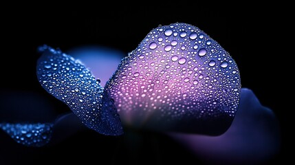 Wall Mural -   A macro shot of a bloom with dew-kissed petals in hues of lilac and azure