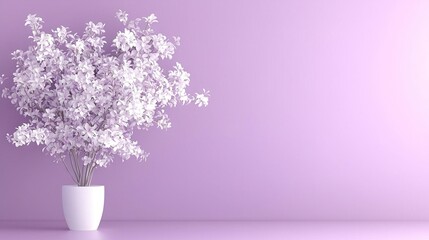 Wall Mural -   White vase filled with purple flowers, atop purple table beside purple walls, front and back