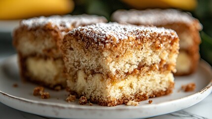 Wall Mural -   Close-up of a cake on a plate, with bananas in the background