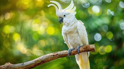 Wall Mural - White Cockatoo Perched on a Branch in a Tropical Setting