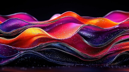 Poster -   Close-up of multicolored wave on black background with water droplets below