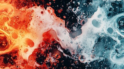 Wall Mural -   Close-up of black & white water, bubbles in red, yellow, blue