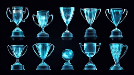 Wall Mural - Transparent glass award trophies serving as prize templates. The concept depicts first place winners in a modern illustration style