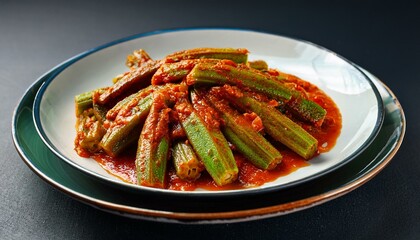 Wall Mural -  okra dish with tomato paste 