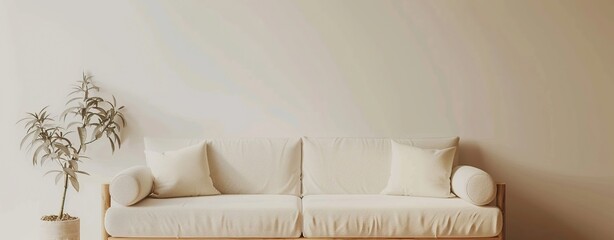 Poster - Minimalist Living Room with a White Sofa and Plant