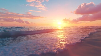 Wall Mural - A scenic ocean sunset with soft clouds and gentle waves.