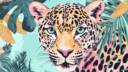 Wall Mural - In a contemporary collage print, leopards and various organic shapes are hand-drawn abstract patterns that serve as a fashionable template for design.