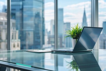 Poster - Minimalist Office Desk with City View