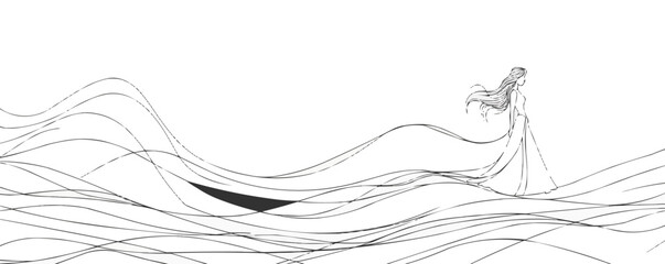 Wall Mural - a woman is walking on a wave in the ocean