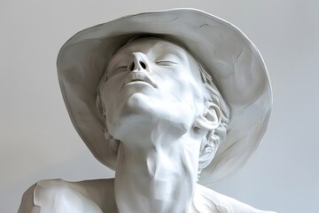 Sticker - Captivating White Sculpture of a Person in a Hat with an Expressive Pose