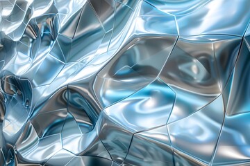 Wall Mural - Abstract Metallic Waves in Blue and Silver Tones