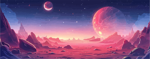 Wall Mural - Fantastic game background with alien planet Colorful cartoon vector