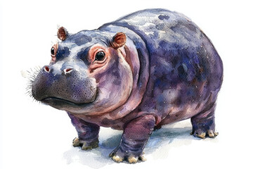 a watercolor illustration of pygmy hippo, showcasing its unique features and vibrant colors. this ar