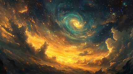 Wall Mural - A swirling galaxy of stars and clouds, creating a breathtaking cosmic scene.