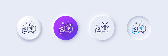 Poster - Idea line icon. Neumorphic, Purple gradient, 3d pin buttons. Business management sign. Employee creativity symbol. Line icons. Neumorphic buttons with outline signs. Vector