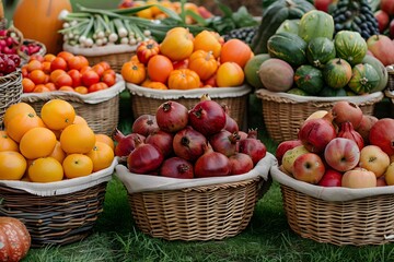 Wall Mural - Vibrant Display of Fresh Fruits in Baskets at a Market