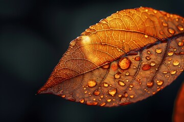 Wall Mural - Captivating Close-Up of a Dew-Kissed Autumn Leaf