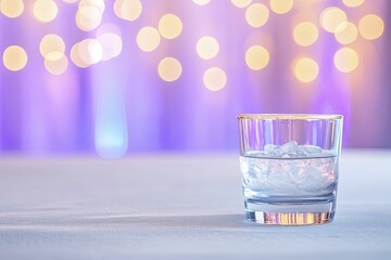 Poster - Crystal Clear Glass of Water on a Wooden Table, Capturing the Essence of Refreshment and Simplicity in a Minimalist Setting