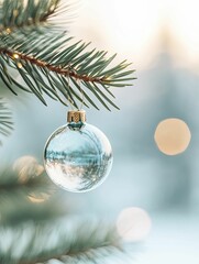 Sticker - Elegant Christmas Tree Adorned with a Shimmering Glass Ball Ornament, Capturing the Spirit of the Holiday Season in a Festive Atmosphere