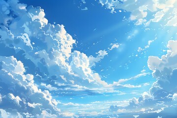 Wall Mural - Serene Blue Sky with Fluffy Clouds and Sunlight