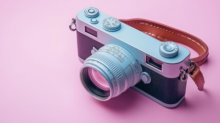 Canvas Print - A vintage-style camera with a pink background, emphasizing photography.