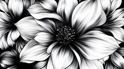 Wall Mural - distinctive black and white flower patterns, ideal for backgrounds or decorative elements. High-resolution digital art