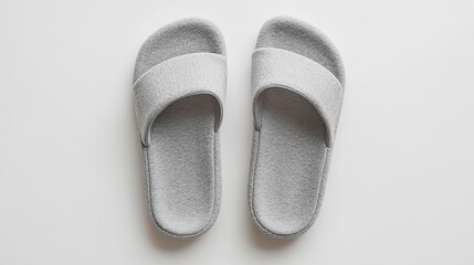 Soft gray home slippers, presented as a mockup design for hotel use, shown from a top-down view on a white background