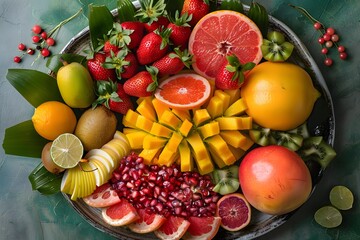 Wall Mural - Vibrant Fruit Platter Featuring a Colorful Assortment of Fresh Fruits