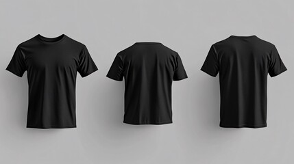 Poster - Black man's T-shirt with short sleeves with rear and side view on a gray background