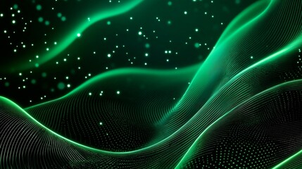 Wall Mural - green abstract particles background, wave and dots