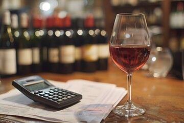 A Cozy Evening: Wine and Calculations at a Rustic Bar