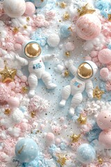 Wall Mural - Whimsical arrangement of pastel balloons, glitter, and festive decor