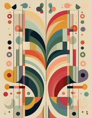 Wall Mural - Geometric Bauhaus Poster with Circles Squares and Triangles Design Graphic Art Illustration