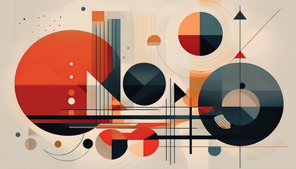 Wall Mural - Bauhaus Geometric Shapes and Lines Poster with Circles Squares and Triangles Graphic Art Illustration