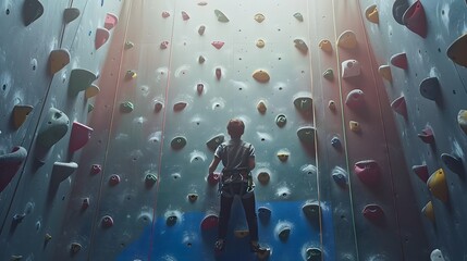 Young climber on indoor climbing wall