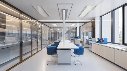 Laboratory workbenches at a college or university in a science classroom. Laboratory casework found in a medical lab.