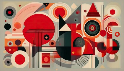 Wall Mural - Bauhaus Geometric Design Poster Featuring Minimalist Shapes Graphic Art Illustration