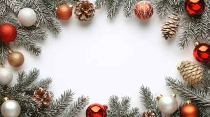 Poster - Decorative pine branches with ornaments and pinecones for holiday celebrations in winter