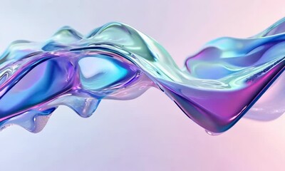 Poster - Wavy liquid 3D ribbon with iridescent textures, Video