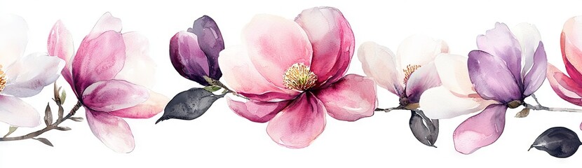 Wall Mural - Watercolor illustration of a transparent rose. Seamless vertical border with berries for wedding cards.