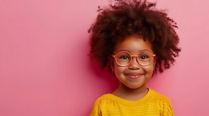 Wall Mural - Stylish afro little girl on pink background.Kids Fashion