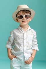 Wall Mural - Stylish happy boy in summer fashion look.Kids Fashion