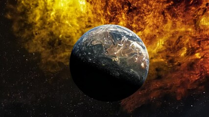 Wall Mural - a planet is shown in the sky with a yellowish orange cloud above it. the planet is surrounded by sta