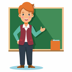 Educator in front of a white chalkboard vector illustration