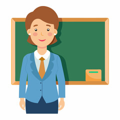 Educator in front of a white chalkboard vector illustration