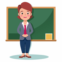 Educator in front of a white chalkboard vector illustration