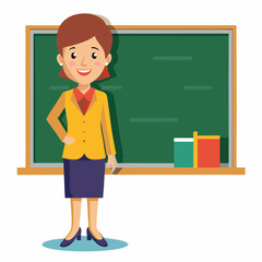 Sticker - Educator in front of a white chalkboard vector illustration